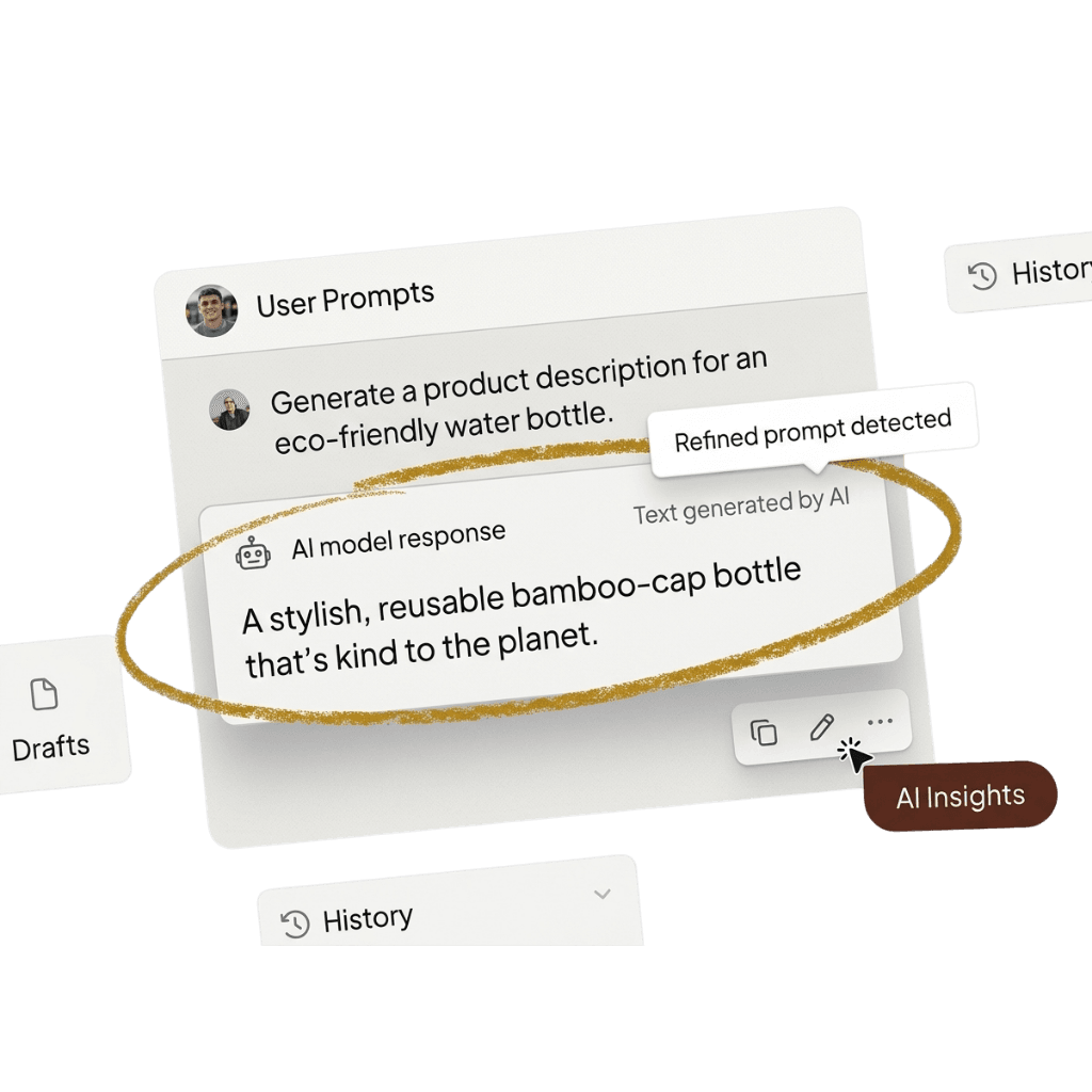 AI chat icon showing answer engine prompts and AI search responses