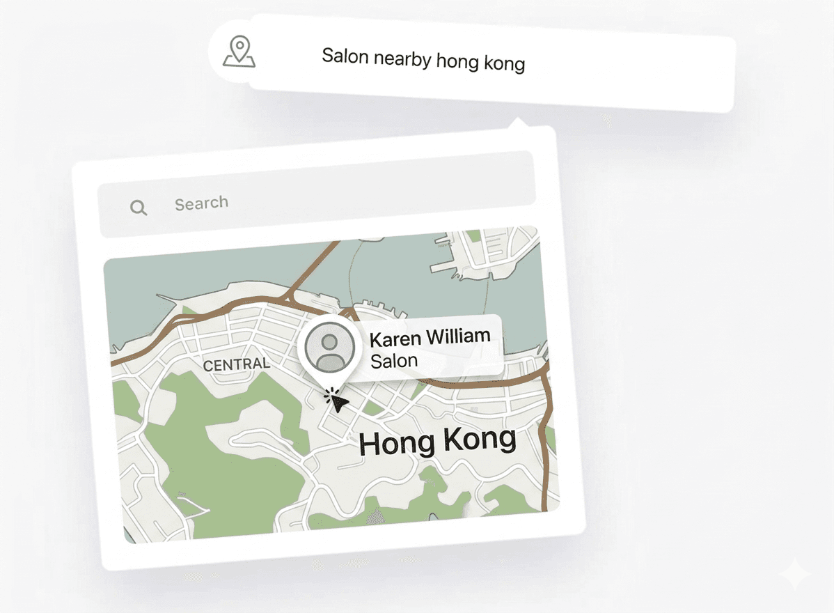Salon location shown on a map for local SEO visibility