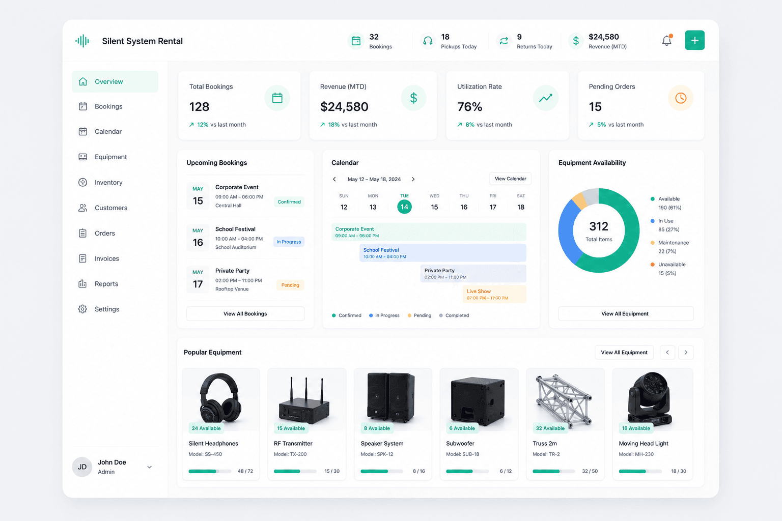 Silent System equipment rental and inventory management platform